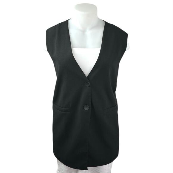 NEW Sndys Brooklyn Women's Black Sleeveless V Neck Midi Vest Jacket Top Size 10 - Picture 1 of 4